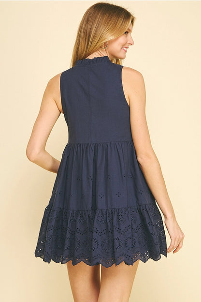 Eyelet Charm Navy Dress
