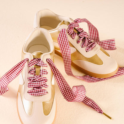 Step It Up Shoelaces-Gingham Burgundy The Darling Effect