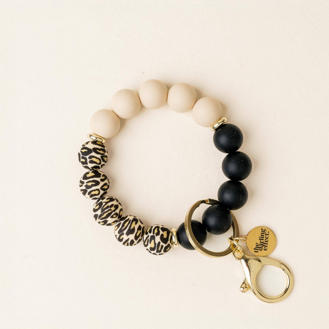Black beige and cheetah keychain silicone wristlet 