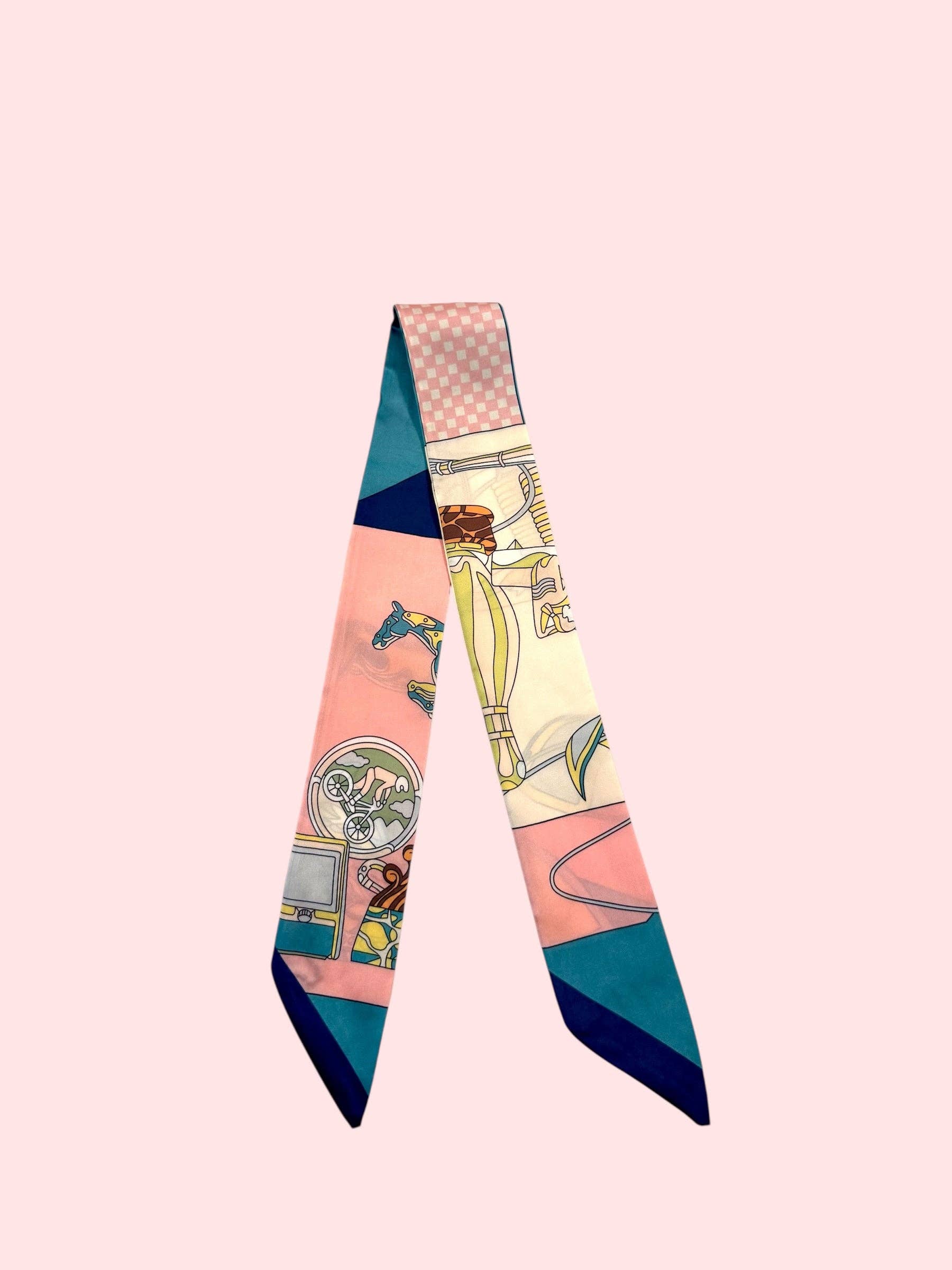 Twilly Scarf (LIGHT PINK/TEAL CHECKERED HORSE TWILLY) Camel Threads