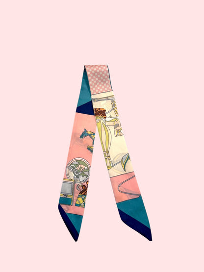 Twilly Scarf (LIGHT PINK/TEAL CHECKERED HORSE TWILLY) Camel Threads