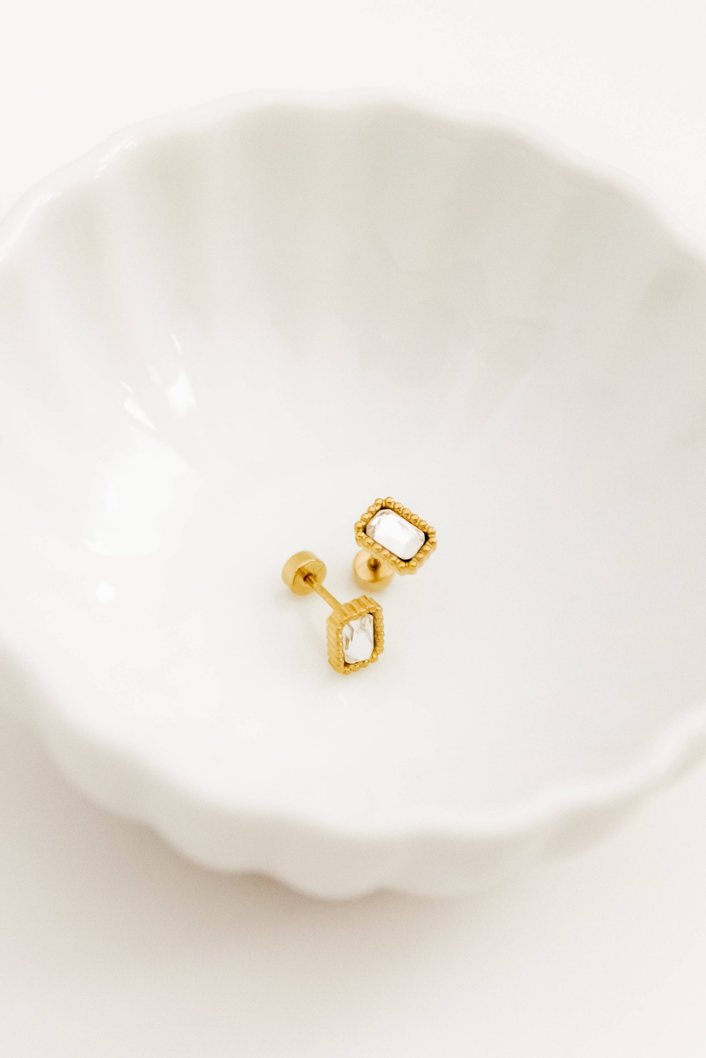 Madison Rectangular Stud Earrings-Gold