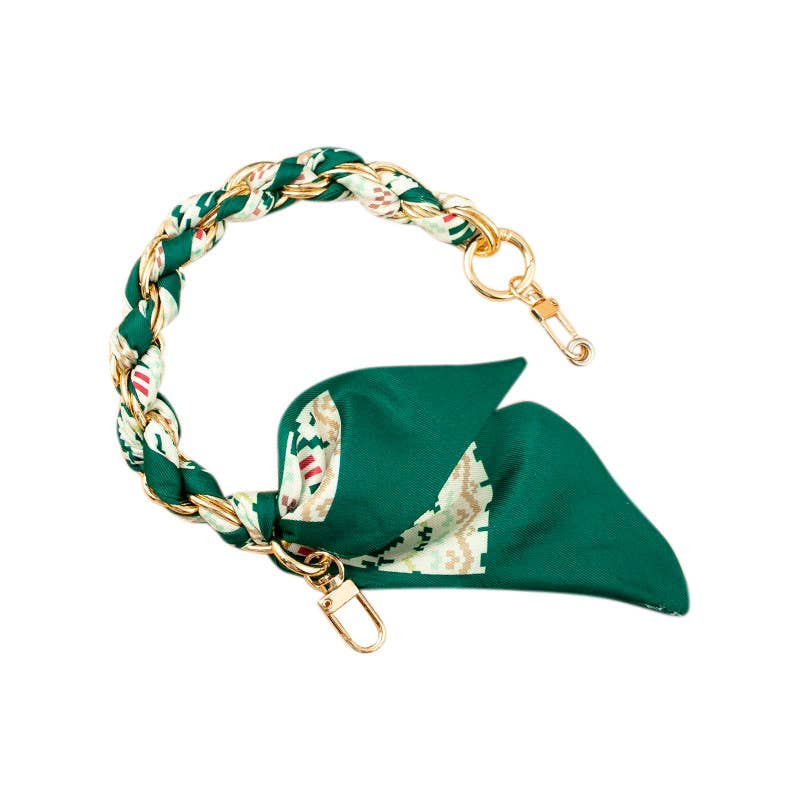 Gold Phone Chain with Scarf Green Houndstooth - Short DD Gemelli
