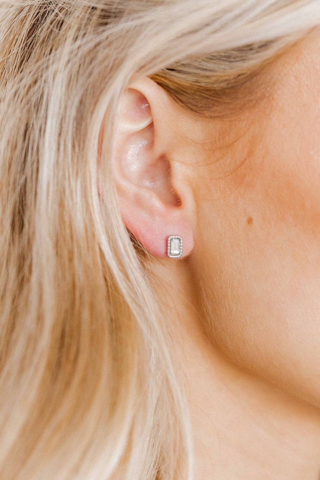Madison Rectangular Stud Earrings-Silver