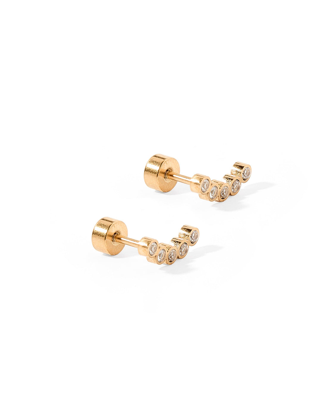 Gold earrings with curved stone