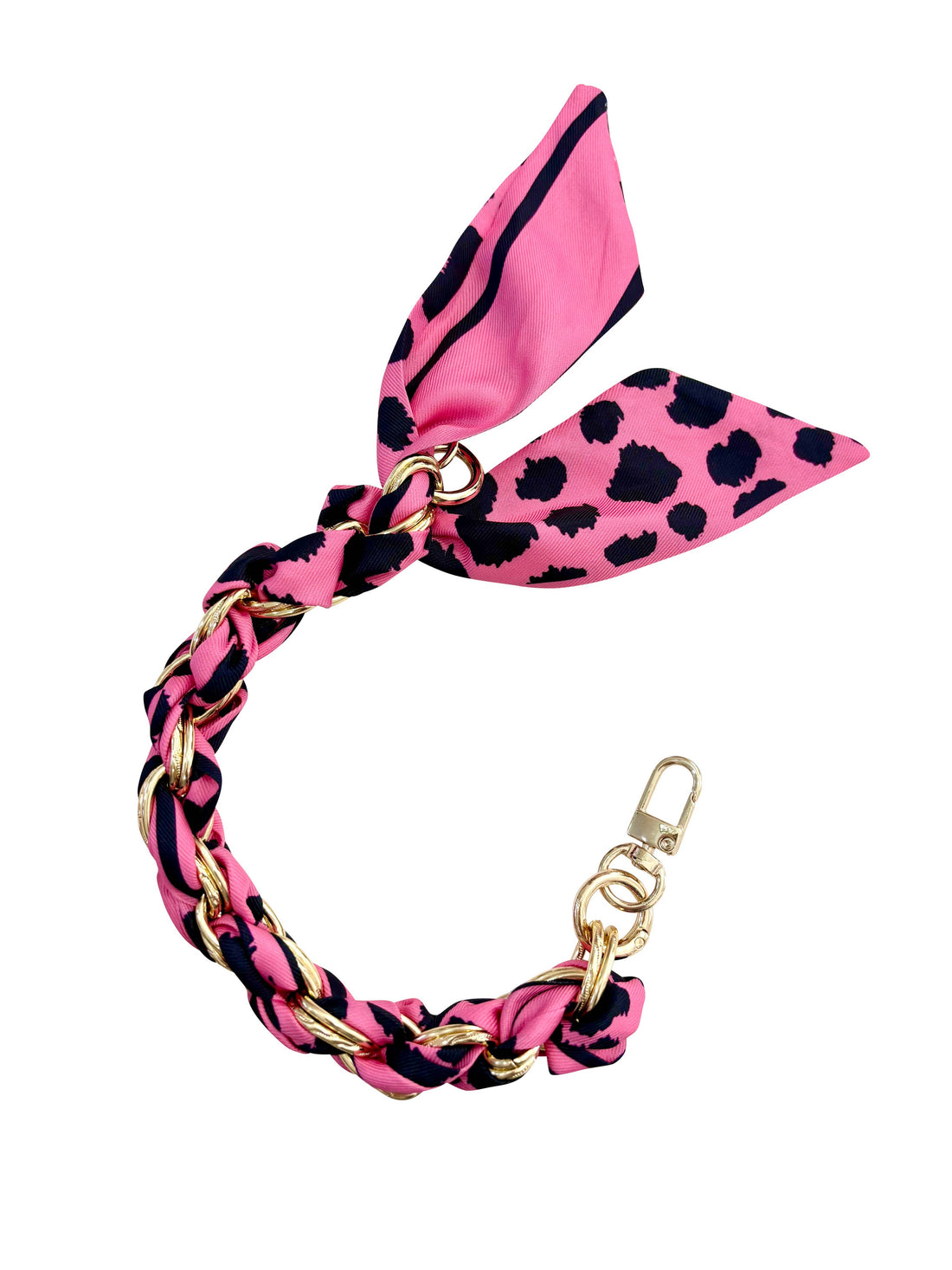 Gold Phone Chain with Scarf Pink and Black Print - Short CCC Gemelli