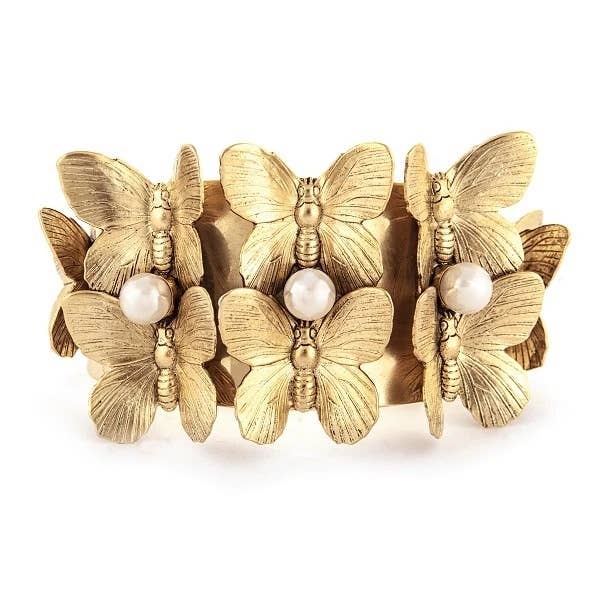 Pearl and butterfly cuff bracelet