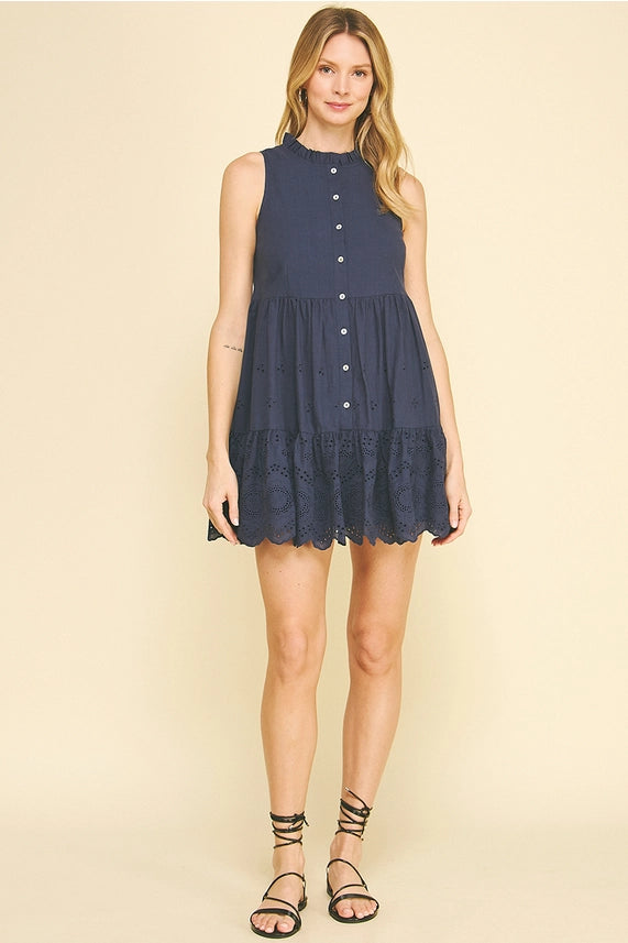 Eyelet Charm Navy Dress
