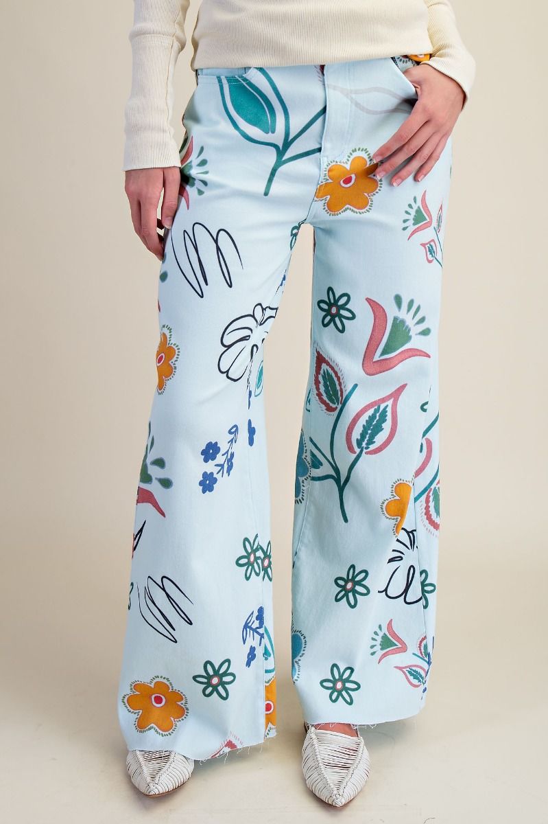 Blue Garden Wide Leg Pants Easel