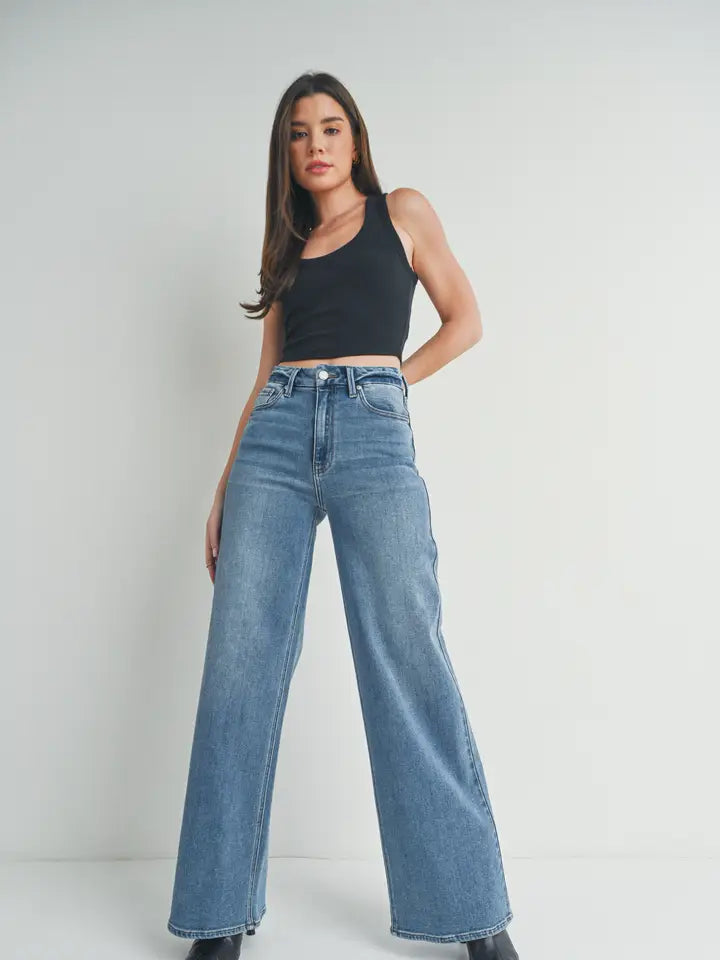 High rise palazzo wide leg jeans