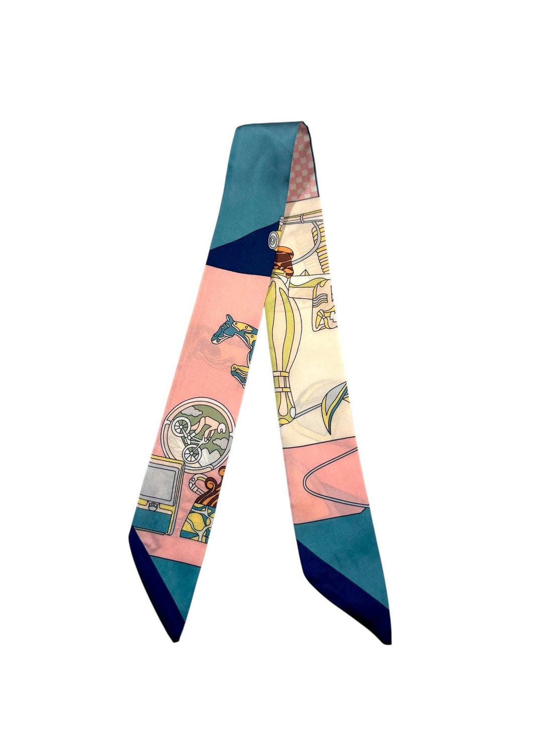 Twilly Scarf (LIGHT PINK/TEAL CHECKERED HORSE TWILLY) Camel Threads