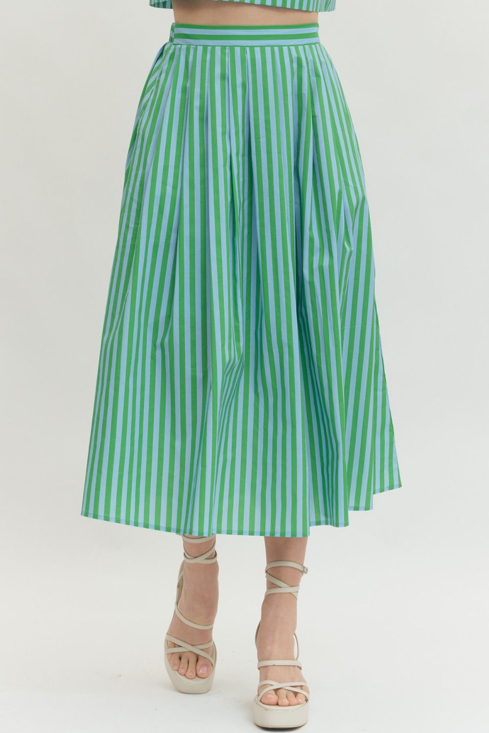 Fresh Start Stripe Midi Skirt- Limeade Stripe Entro