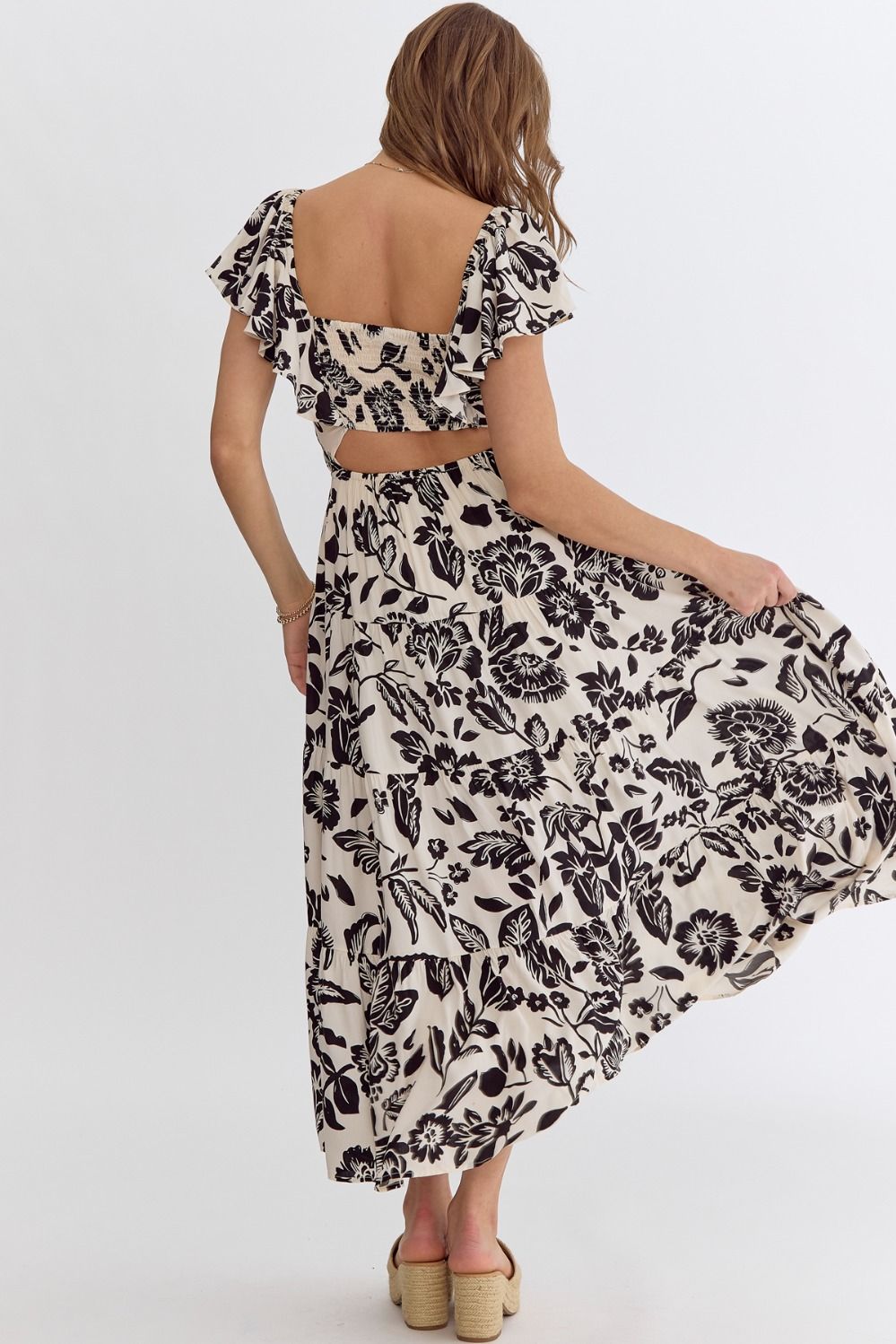 Midnight Bloom Cut-Out Midi Dress