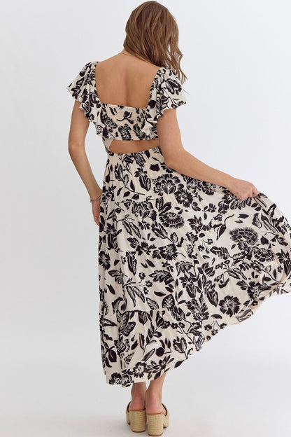 Midnight Bloom Cut-Out Midi Dress
