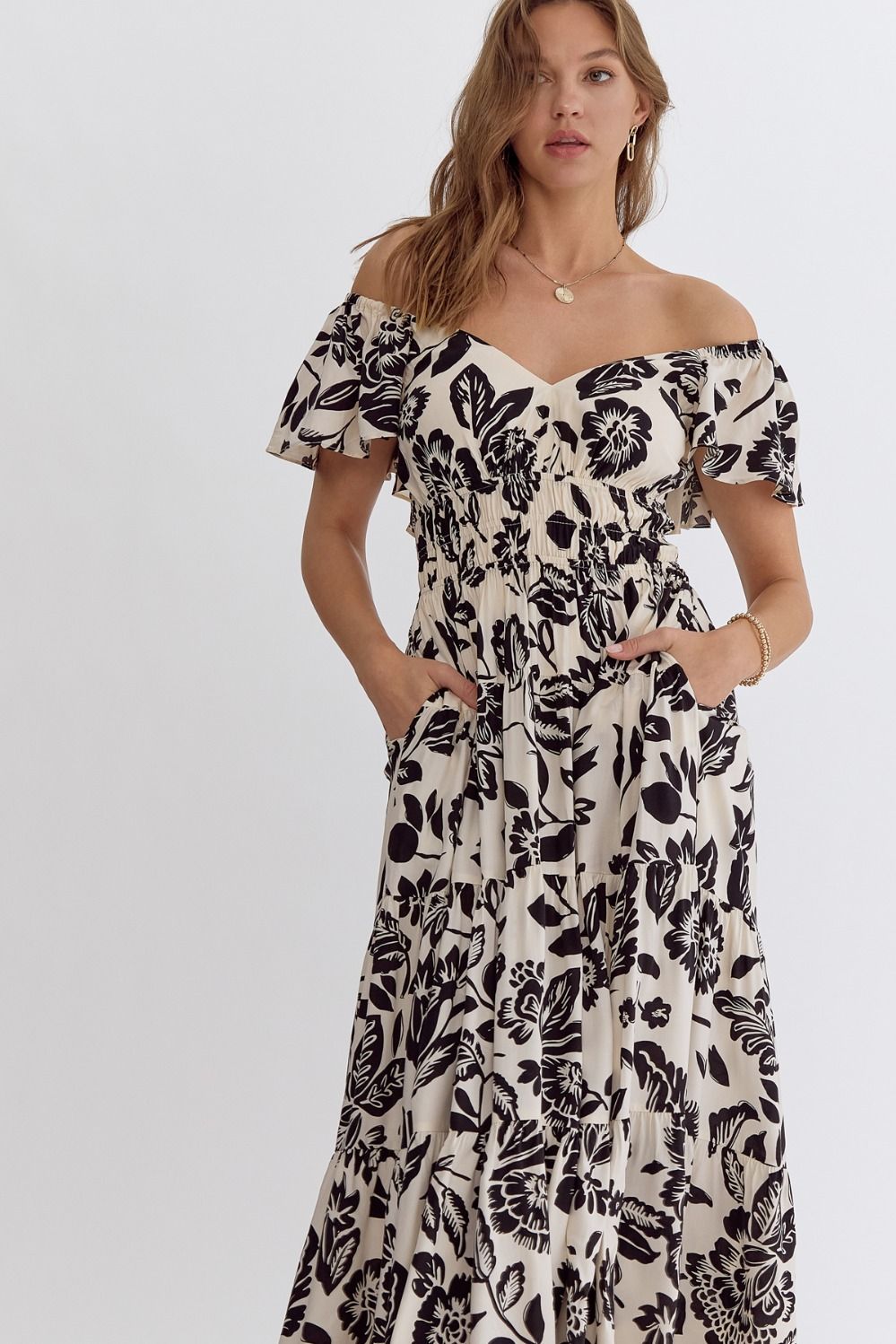 Midnight Bloom Cut-Out Midi Dress