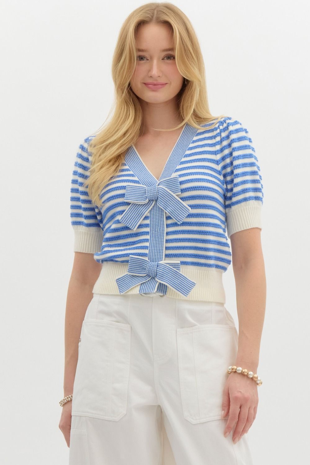 Beautiful Bow Sweater Top-Blue