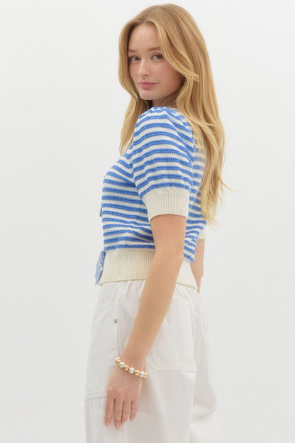 Beautiful Bow Sweater Top-Blue