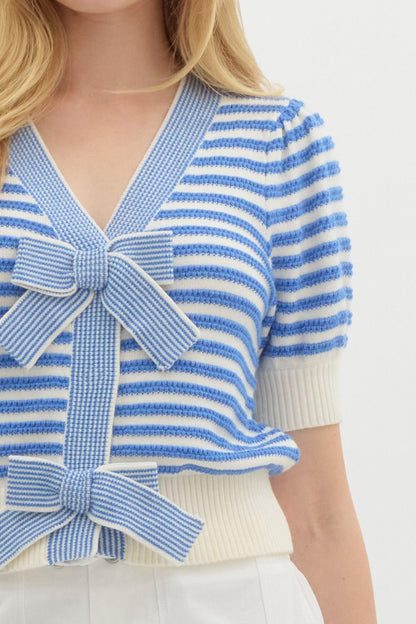 Beautiful Bow Sweater Top-Blue