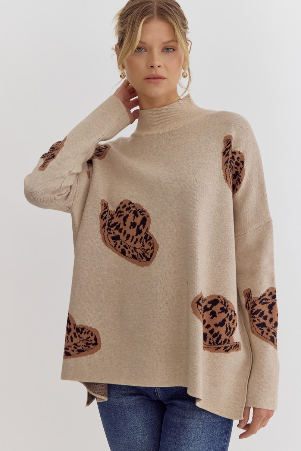 Cowboy hat-inspired mock neck sweater top 