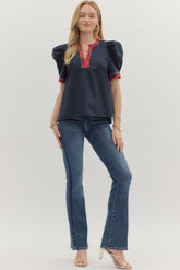 Tartan Trim Puff Top Entro