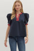 Tartan Trim Puff Top Entro
