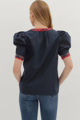 Tartan Trim Puff Top Entro