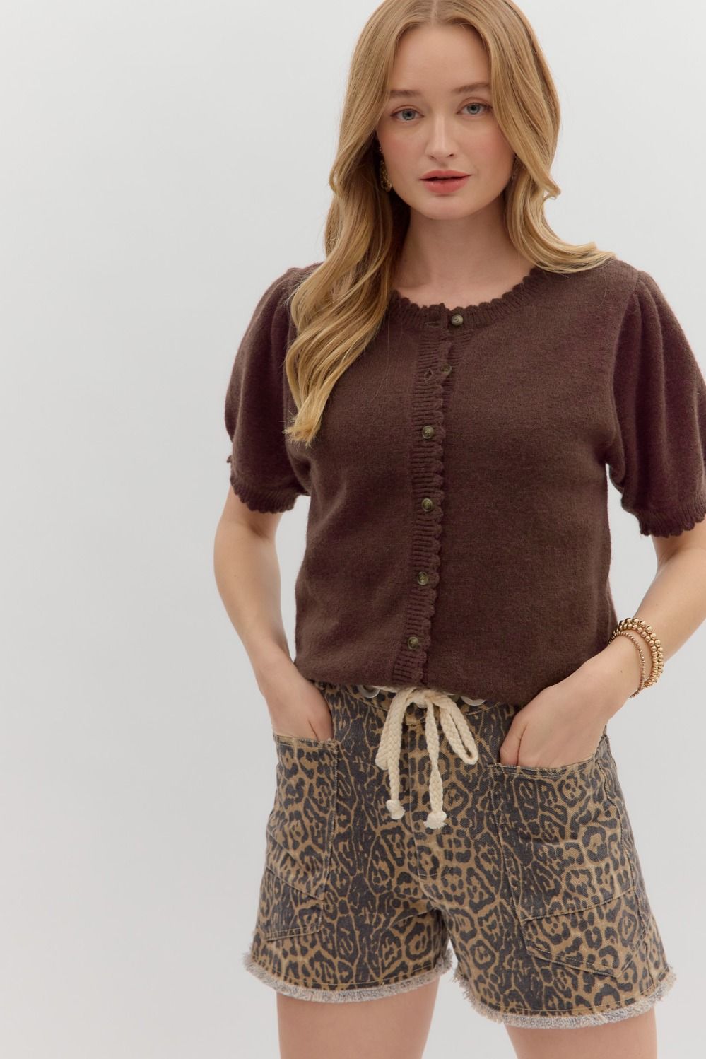 Mocha Ruffle Knit Cradigan Entro