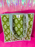 Green floral quilted tote bag 
