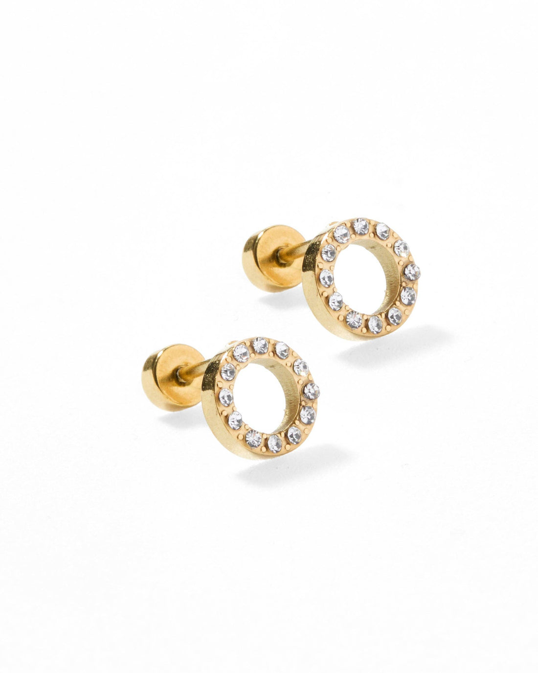 Gold sparkle open circle stud earrings 