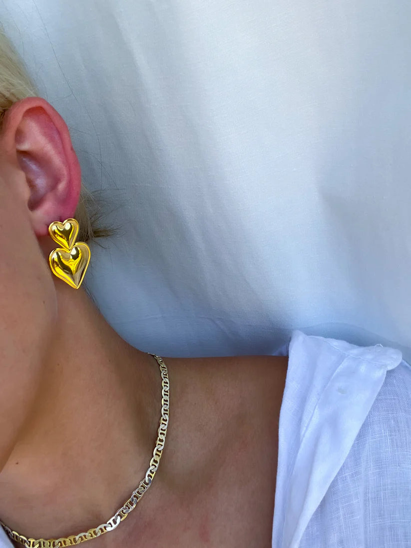 Gold double heart earrings