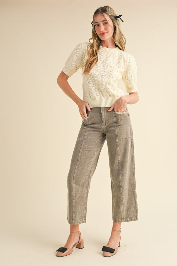 popcorn knit short sleeve sweater