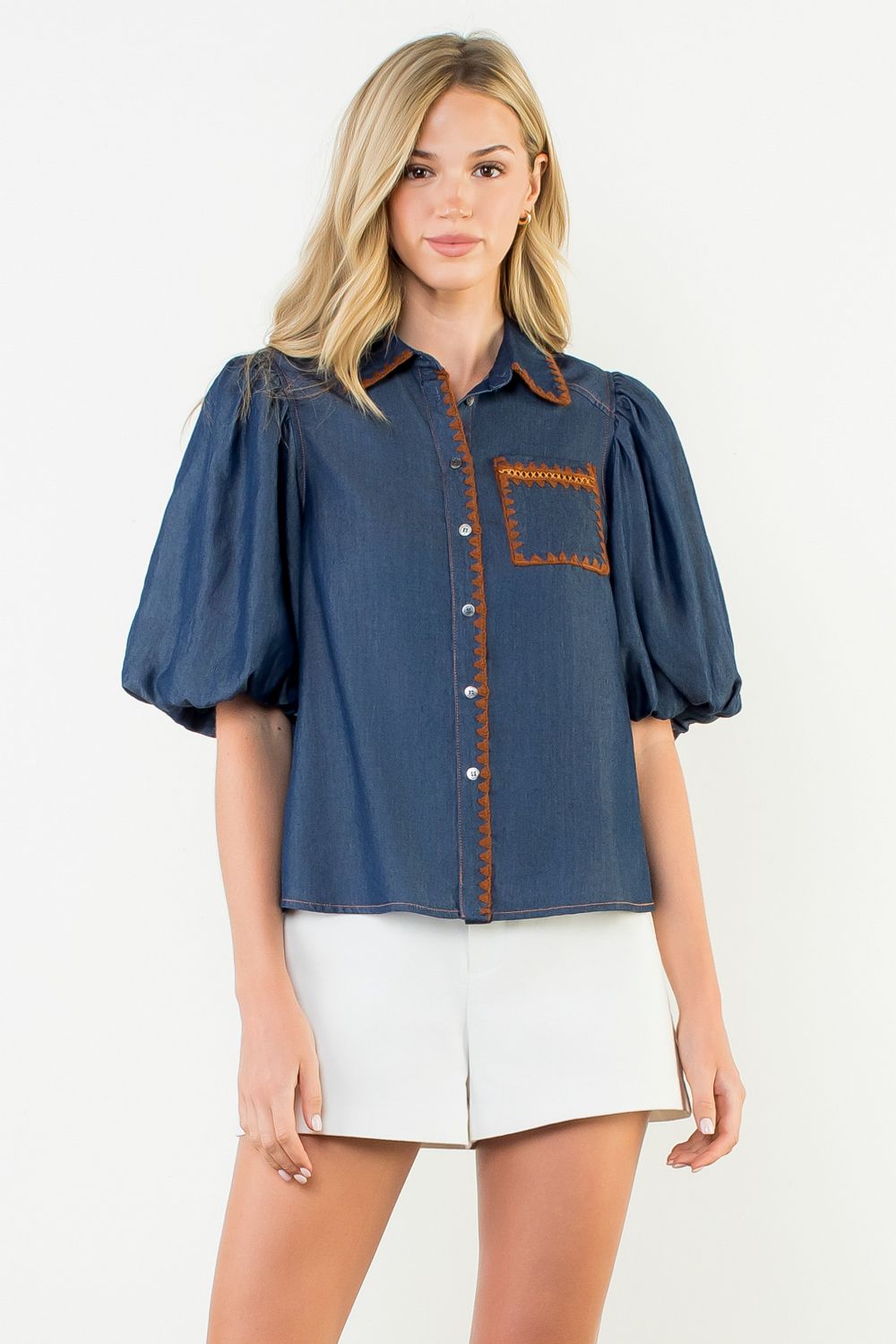Saddle Stitch Denim Top