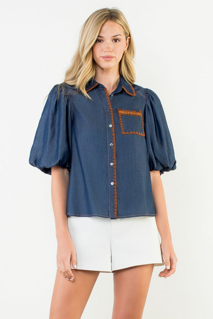 Saddle Stitch Denim Top