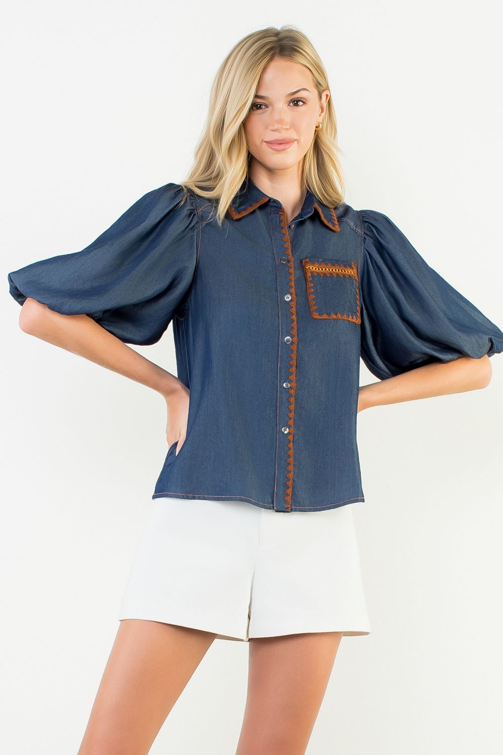 Saddle Stitch Denim Top
